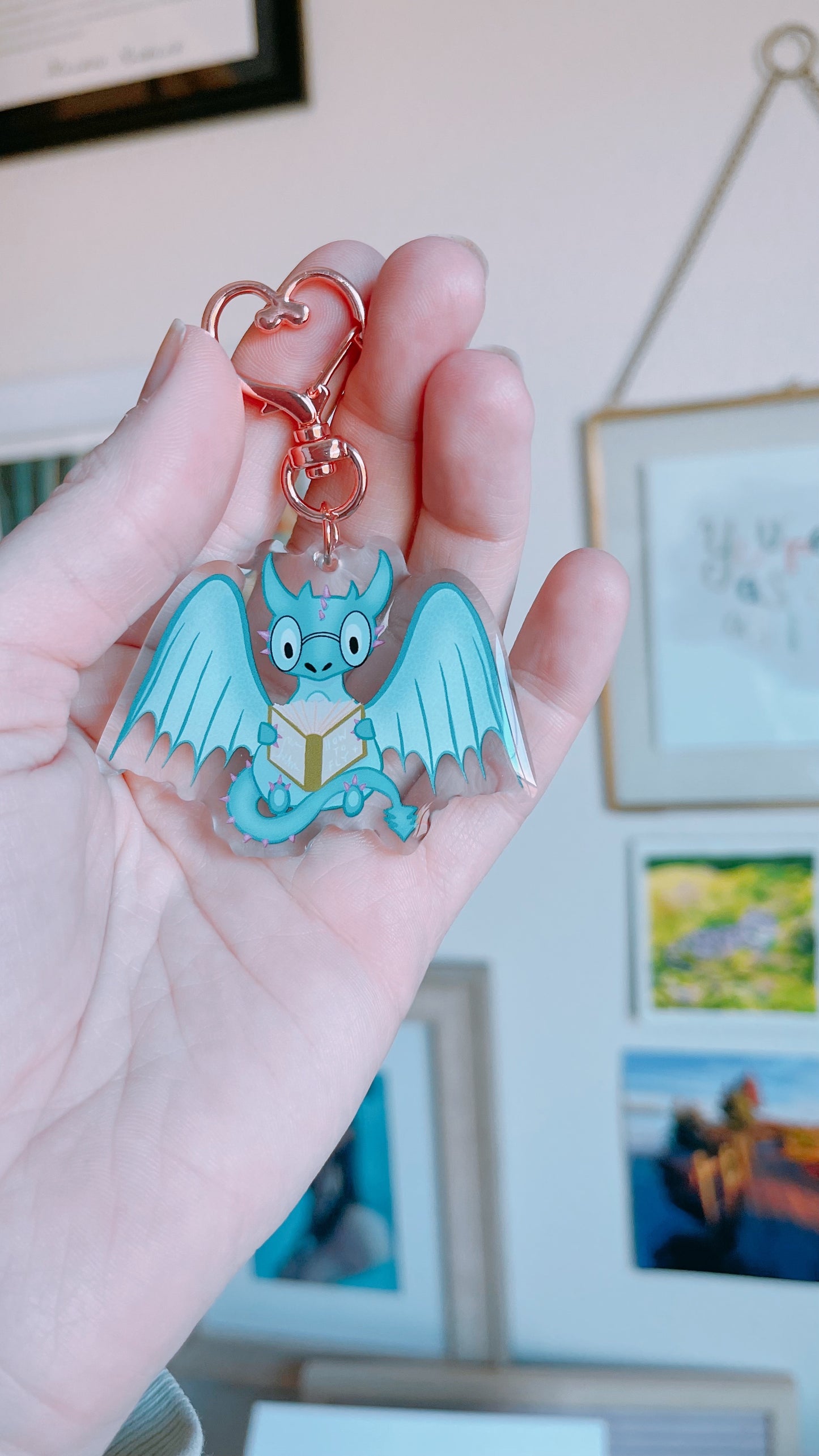 Bernard the Dragon Acrylic Keychain w/ Heart Clasp + Sparkle