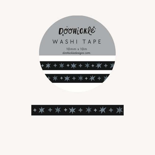 Noir Wonky Stars Small Washi Tape
