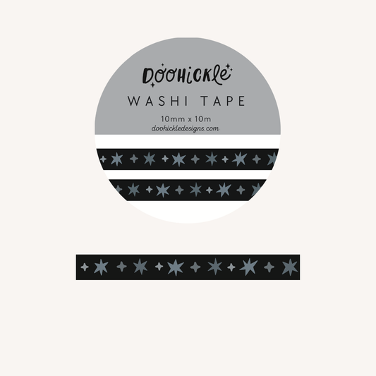 Noir Wonky Stars Small Washi Tape