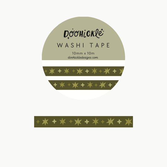 Forest Green Wonky Stars Small Washi Tape