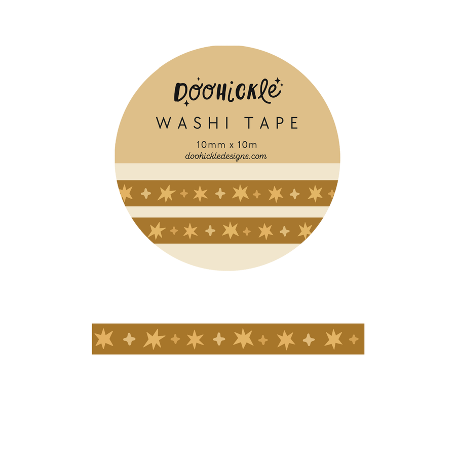 Yellow Ochre Wonky Stars Small Washi Tape