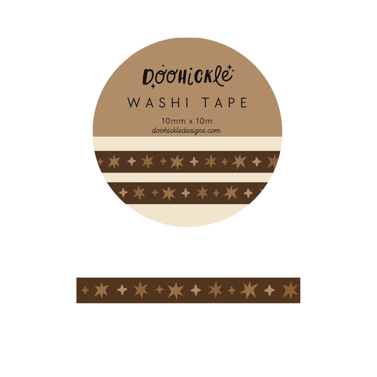 Mocha Brown Wonky Stars Small Washi Tape
