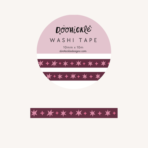 Magenta Wonky Stars Small Washi Tape