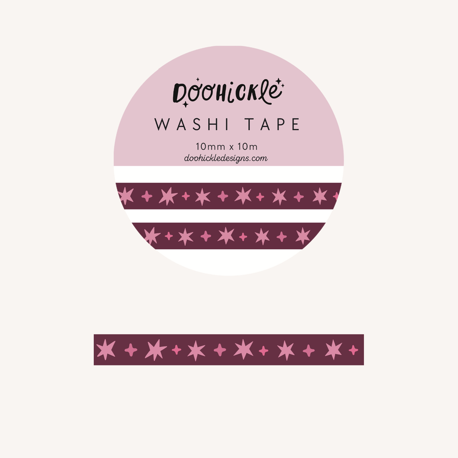 Magenta Wonky Stars Small Washi Tape
