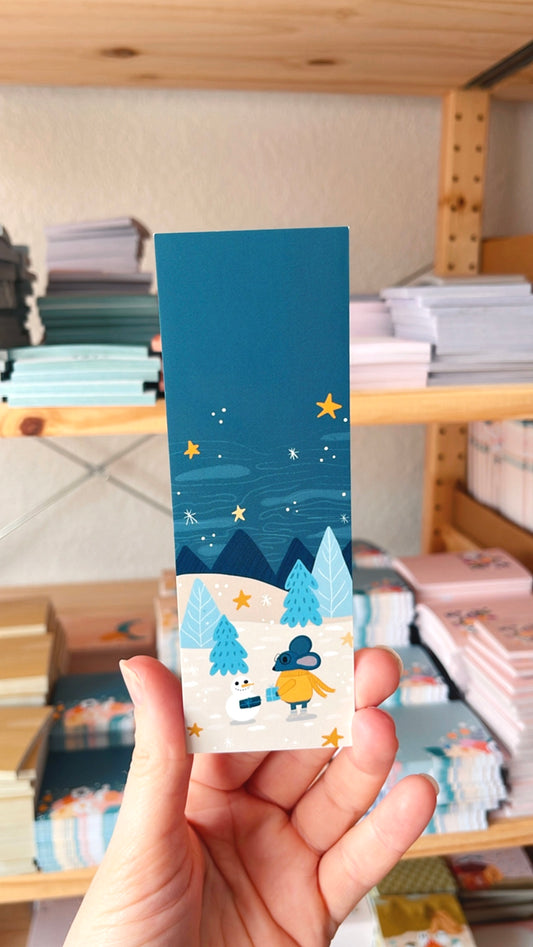 Winter Trees Snowman and Mouse Bookmark
