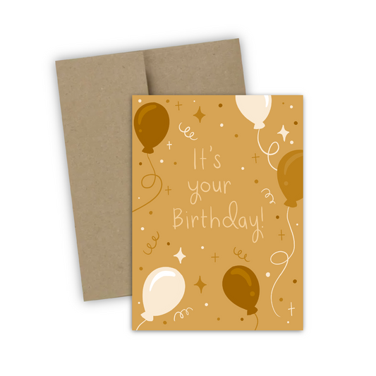 It’s Your Birthday Yellow Ochre Balloon Greeting Card (single w/envelope)