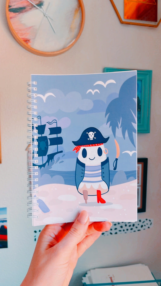 Crew the Pirate Ghostie - Reusable Sticker Collecting Spiral Notebook