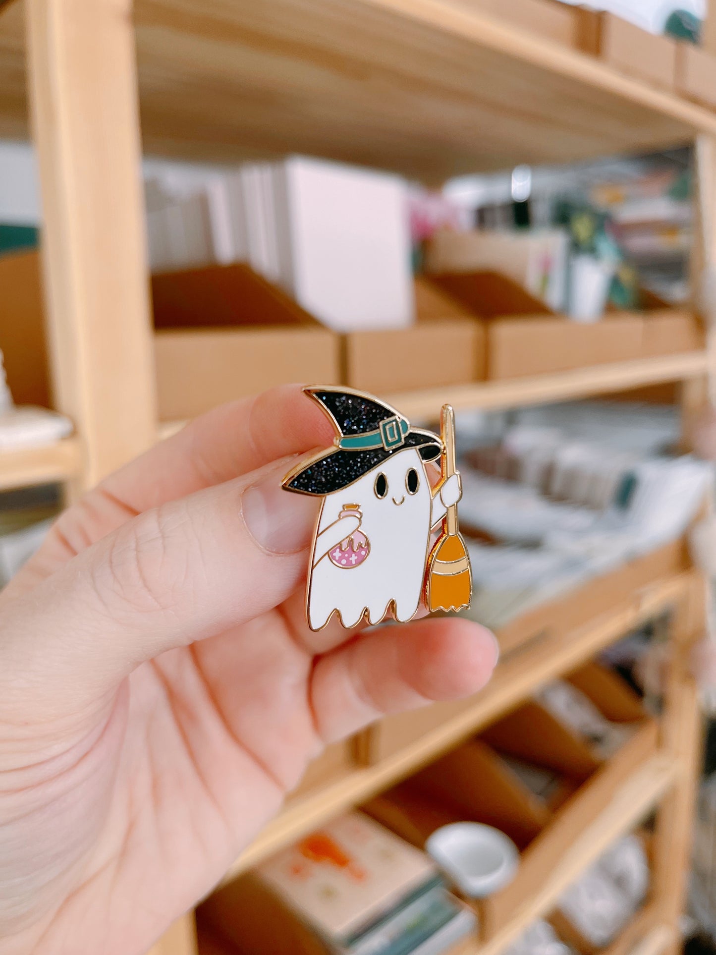 OOPSIE Ghostie Witch Enamel Pin with Sparkles