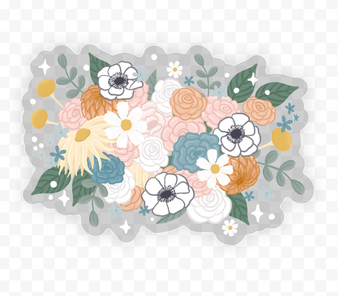 CLEAR Romantic Wildflower Bouquet Vinyl Sticker