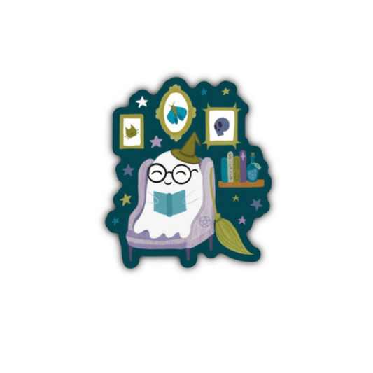 Rupert the Witchy Reading Ghostie Vinyl Sticker
