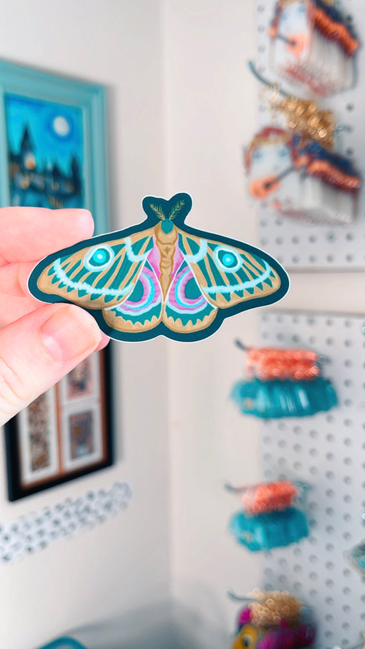 Teal Moth Vinyl Sticker